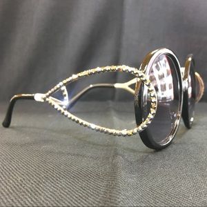 Round Black Sunglasses Pewter Grey Crystal Glasses